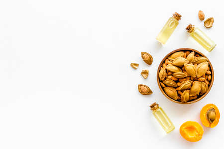 Essential apricot kernel oil with dried kernelの写真素材