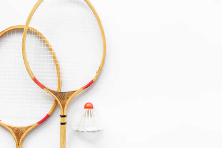 Competitive sports concept with badminton rackets and shuttlecockの写真素材