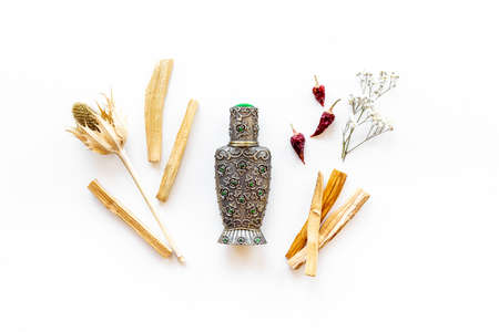 Arabian oud perfume or oil with agar wood tree.の写真素材