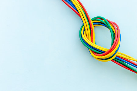 Multicolored computer cables and internet wiresの写真素材