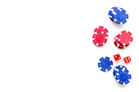 Casino gambling chips - poker background. Red and blue chipsの写真素材