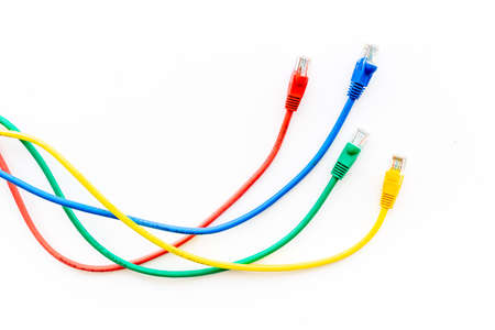 Multicolored computer cables and internet wiresの写真素材