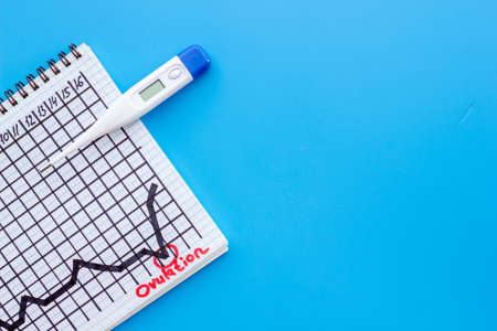 Thermometer with basal ovulation temperature chart. Predicting ovulation and fertilityの写真素材