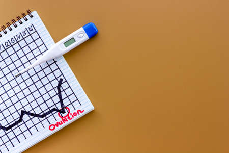 Basal ovulation temperature chart with thermometer, top viewの写真素材
