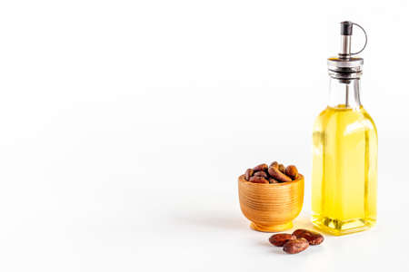 Cacoa essential oil with cacoa beans. Cacoa butter cosmetic and healthcare products ingredientの写真素材