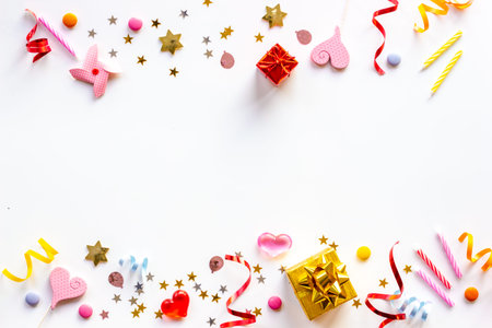 Confetti with party hats and balloons for kids birthday