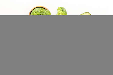 Green vegetables flat lay. Vegetarian food backgroundの写真素材