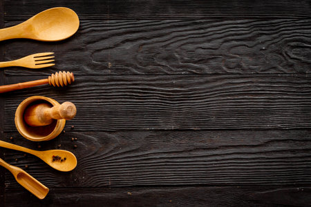 Set of kinchen wooden appliance and utensils. Cooking background