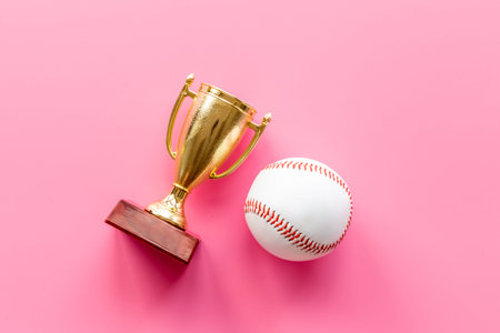 Golden trophy cup with sport game ball. Championship winner concept