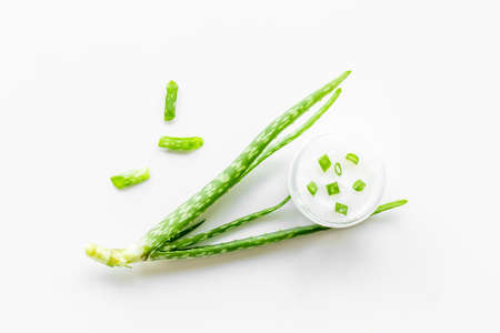 Facial skin cream with aloe vera. Herbal cosmeticの写真素材