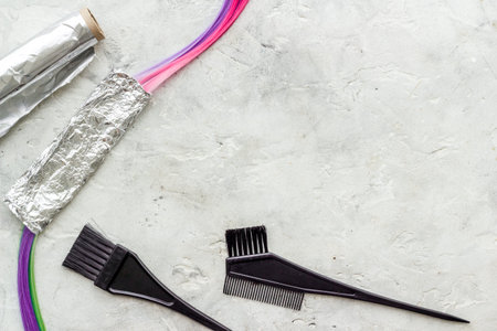 Brush and strand of coloring hair. Hair dye conceptの写真素材