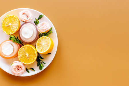 Organic cosmetic ingredients with flowers and herbal oilの写真素材