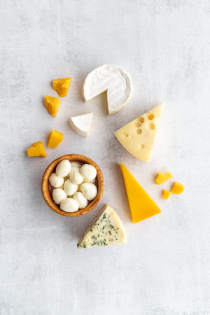 Dairy products - various types of cheese top view