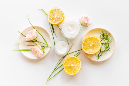 Skin face or body cream with medicine herbs and flowers
