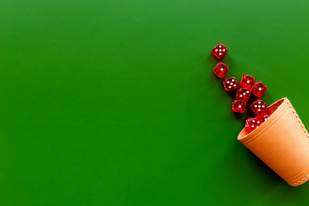 Red poker dices top view. Casino games concept