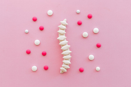 Strong healthy spine with medicine pills. Top viewの写真素材