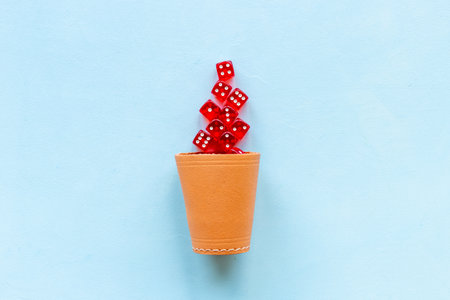 Red poker dices top view. Casino games conceptの写真素材