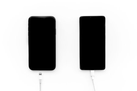 Cord charger with cable for mobile phone or laptop, top view