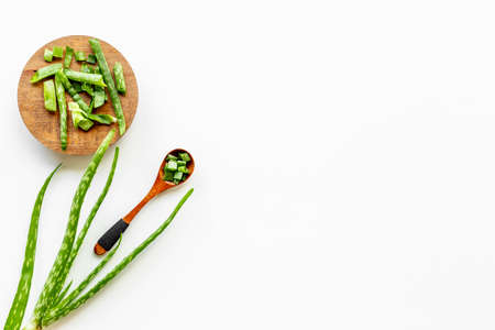 Aloe vera green leaves and slices for herbal medical skin careの写真素材