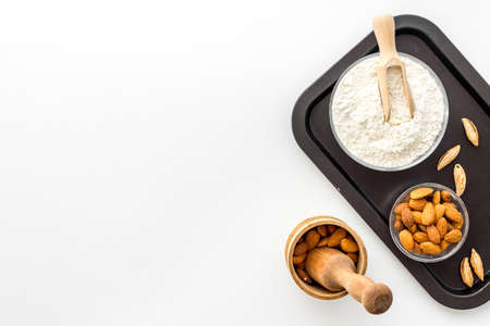 Almond flour in bowl - gluten free nuts flour for bakingの写真素材