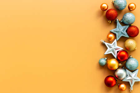 Festive Christmas and New Year baubles for decoration. Greeting card bannerの写真素材