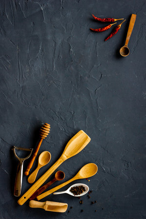 Food cooking background with kitchen utensils and cookwareの写真素材