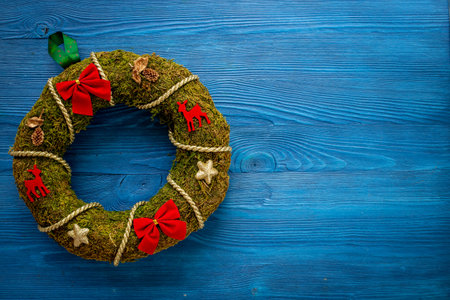 Festive Christmas wreath. New year decoration backgroundの写真素材