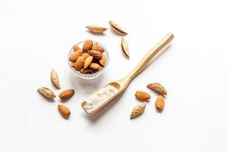 Almond flour in bowl - gluten free nuts flour for bakingの写真素材