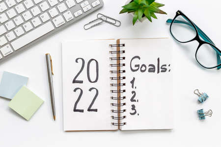 New year goals and resolutions hand writing - inspirational and motivating conceptの写真素材