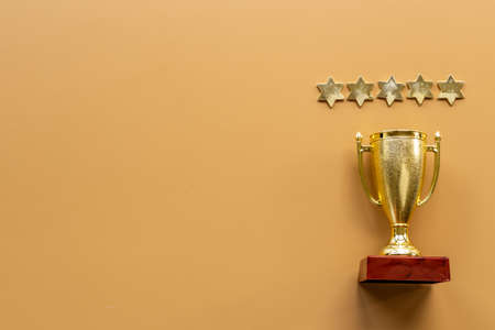 Five stars rating and winner trophy cup. Award and success conceptの写真素材