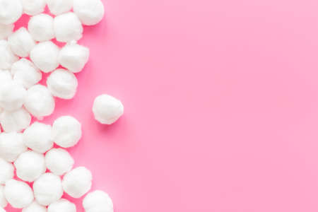Cosmetic makeup remover supplies - cotton balls , top viewの写真素材