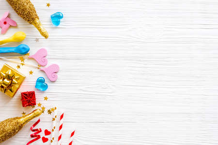 Colorful celebration background with party supplies and decorの写真素材