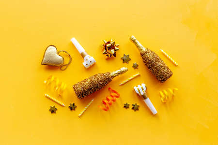 Golden Christmas or New Year eve decor flat layの写真素材