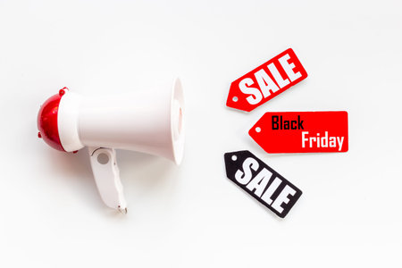 Price sale label tied with string. Discount shopping day conceptの写真素材