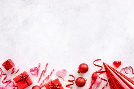 Pink party supplies for Valentines Day or birthday celebrationの写真素材