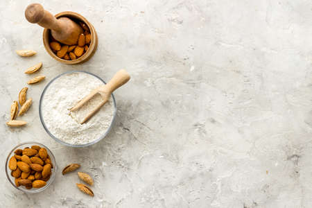 Almond flour in bowl - gluten free nuts flour for bakingの写真素材