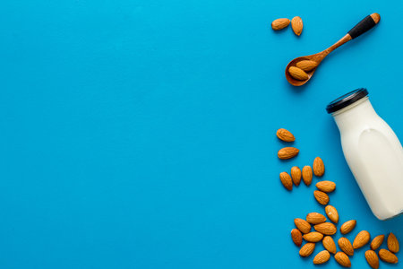 Almond non dairy substitute milk. Nuts vegan drink