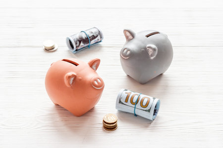 Currency saving with piggy bank. Financial planning and investments concept