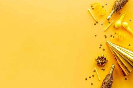 Golden Christmas or New Year eve decor flat layの写真素材