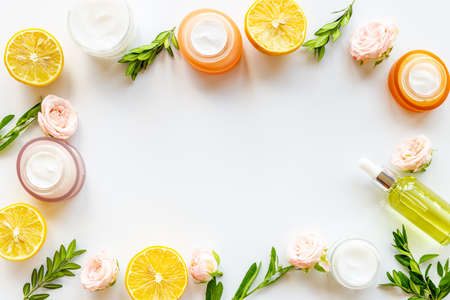 Herbal and flowers ingredients for organic cosmetic productsの写真素材