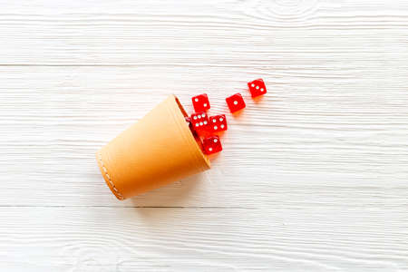Red poker dices top view. Casino games conceptの写真素材