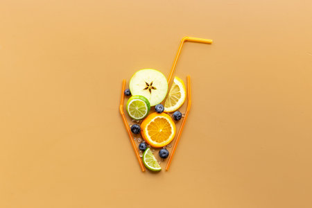 Citus cocktail or juice with berries and cocktail tubeの写真素材