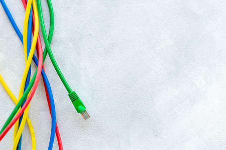 Multicolored computer cables and internet wiresの写真素材