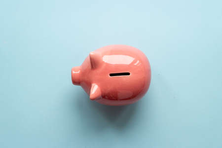 Piggy bank top view. Currency saving and investments conceptの写真素材