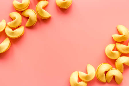 Chinese fortune cookies pattern flat lay. Chinese New Year conceptの写真素材