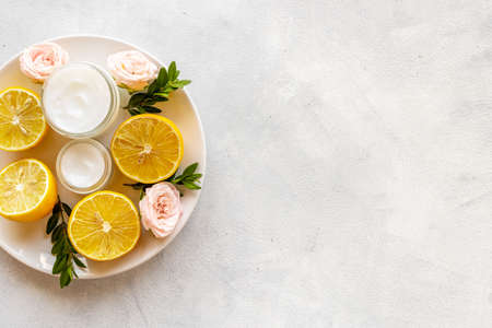 Organic cosmetic ingredients with flowers and herbal oilの写真素材