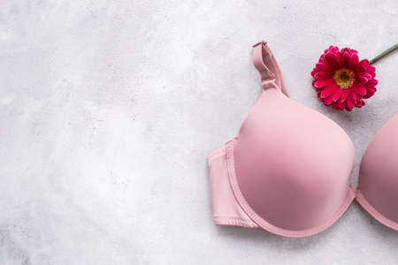 Pink bra with red flower - women health conceptの写真素材
