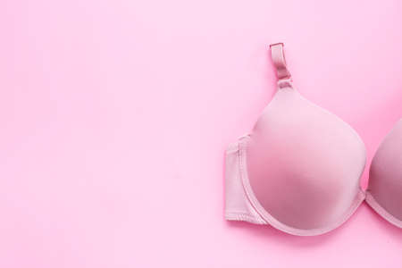 Pink bra top view - breast cancer diagnosis concept.の写真素材