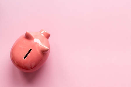 Piggy bank top view. Currency saving and investments conceptの写真素材