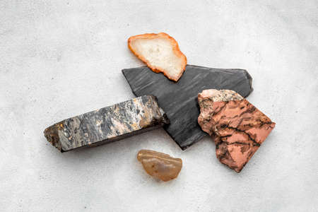 Set of different mineral stones. Natural rocks top viewの写真素材